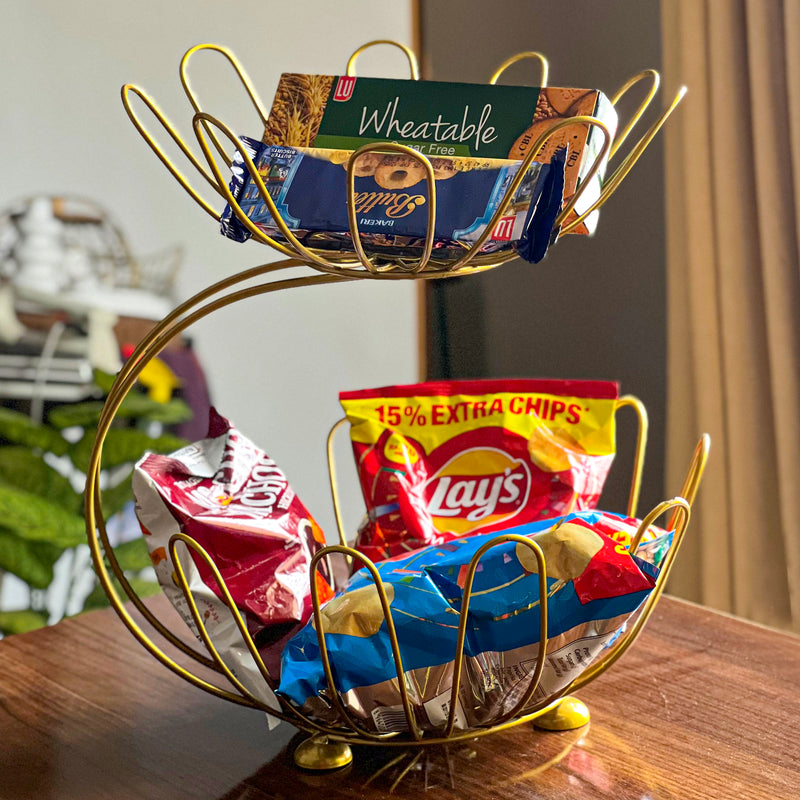 2-Tier Golden Crescent Fruit Basket