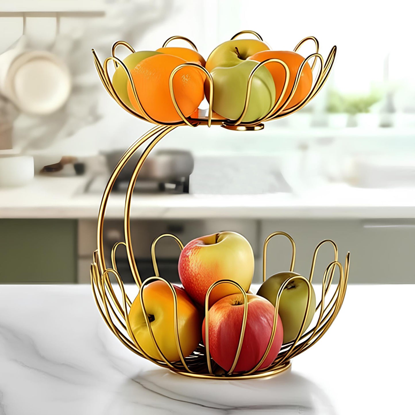 2-Tier Golden Crescent Fruit Basket
