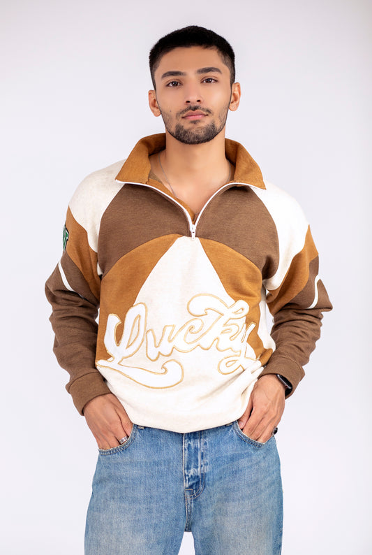 "Lucky" Embroidered Retro Sweat-Jacket